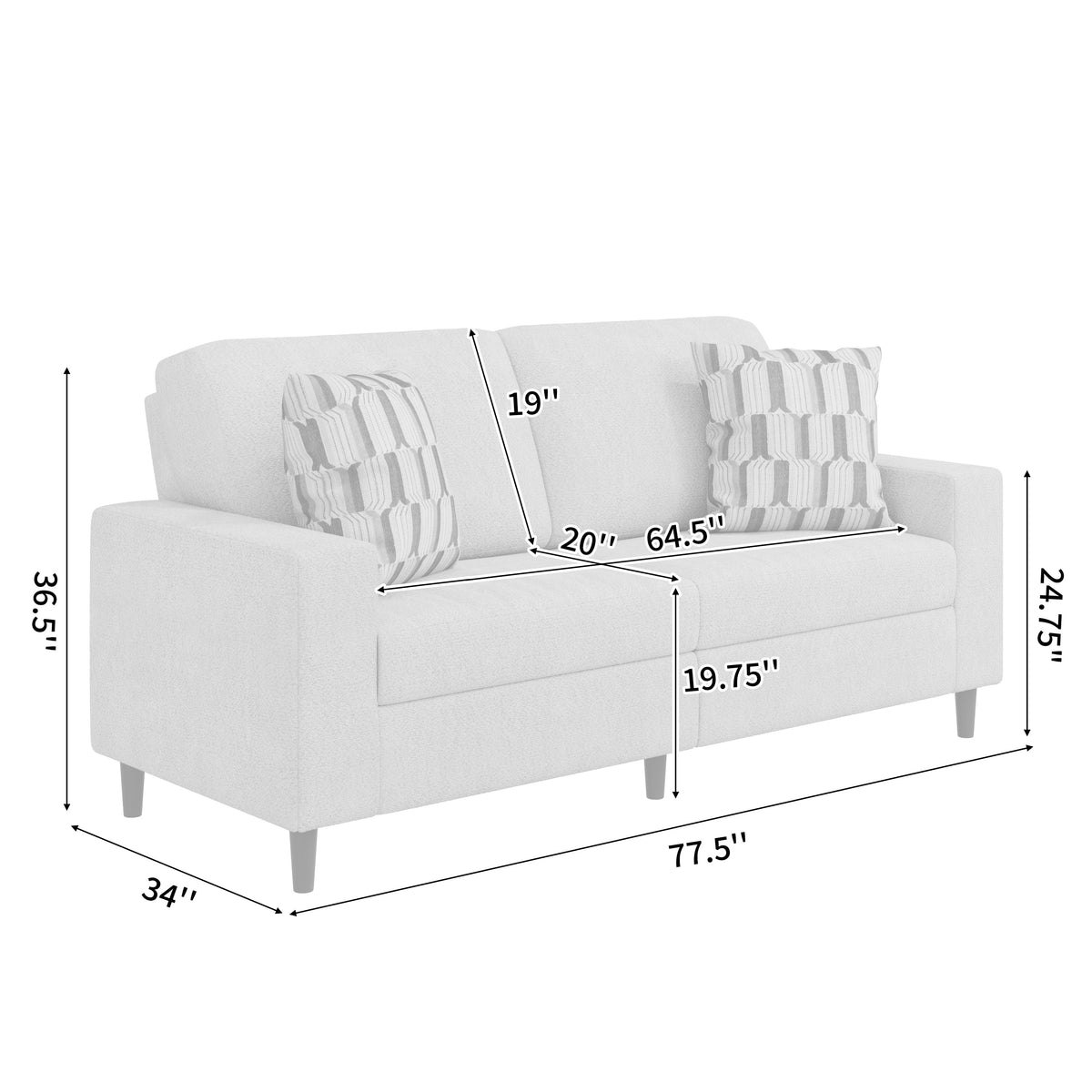 Prestwick Upholstered Small Space Sofa with 2 Accent Pillows