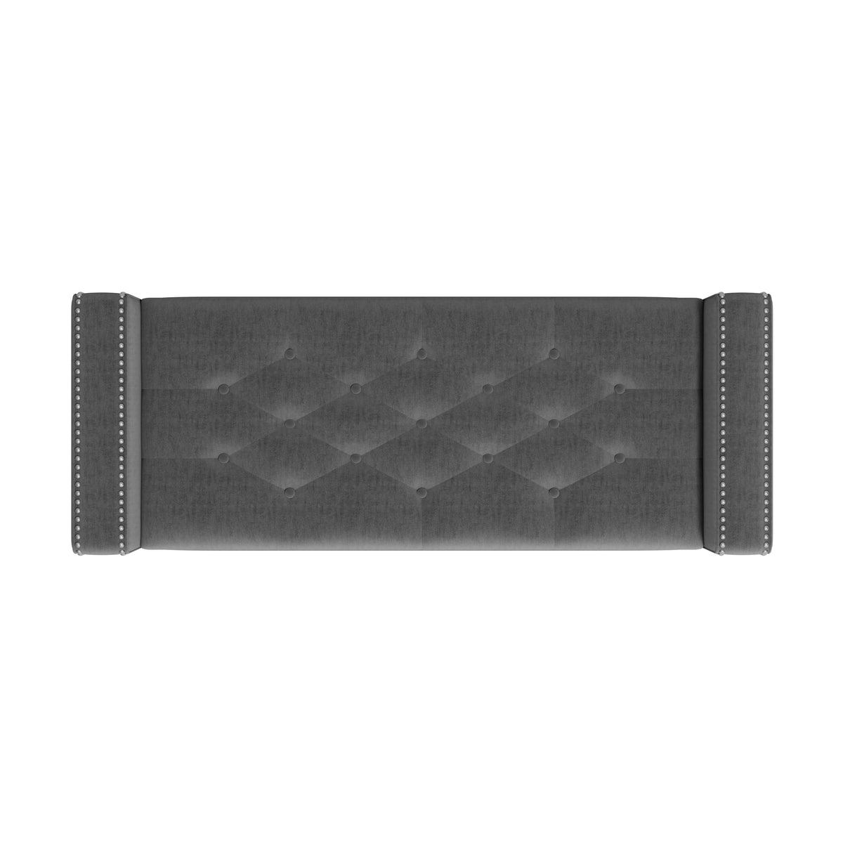 Velvet Square-Arm Tufted Top Storage Bench Ottoman with Pewter Nailhead Trim